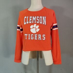 Clemson Tigers shirt women's medium orange cut off long sleeve bling